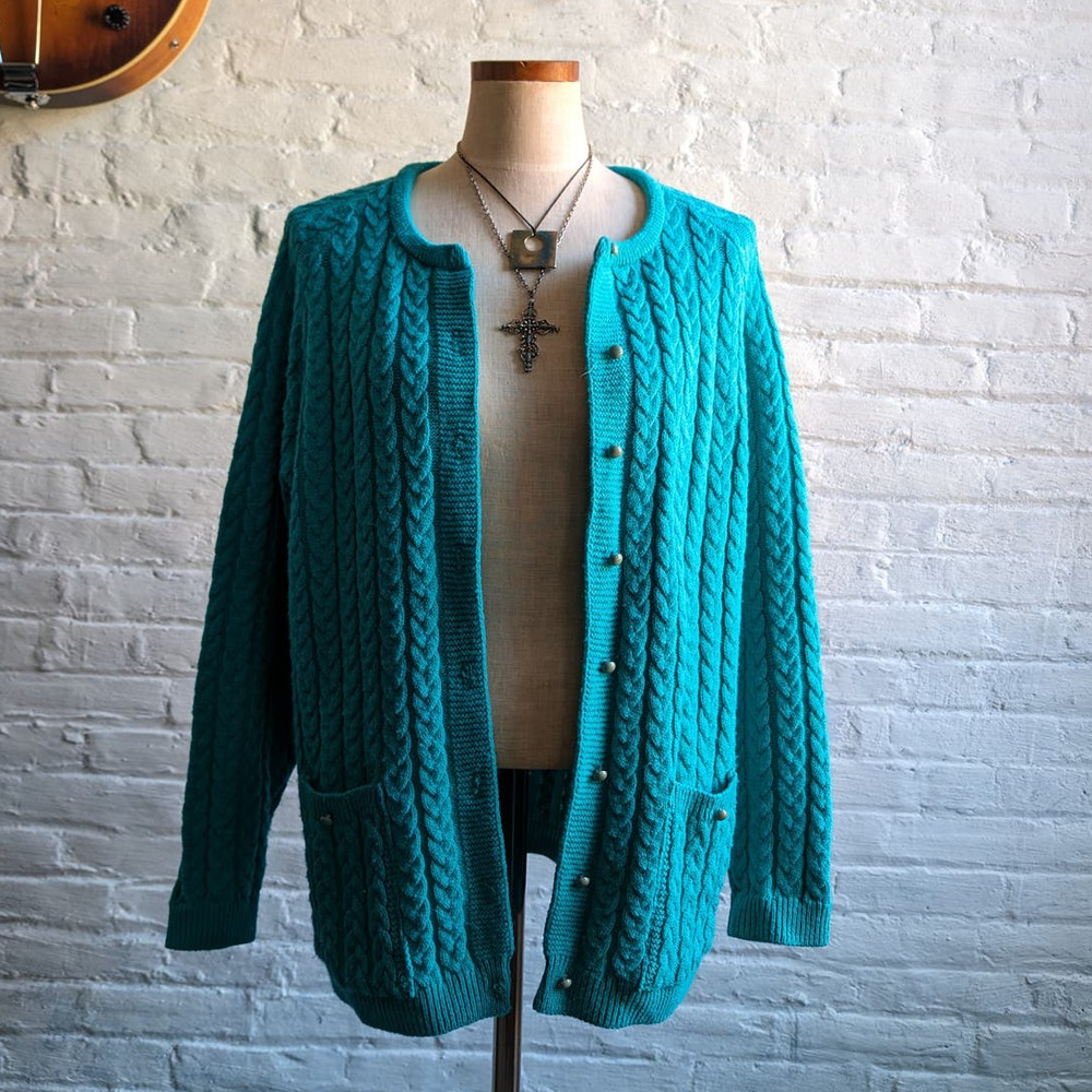Free People Teal Cable Knit Cardigan